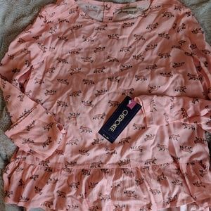 pink fox print ruffle hem ~ cherokee ~ xl